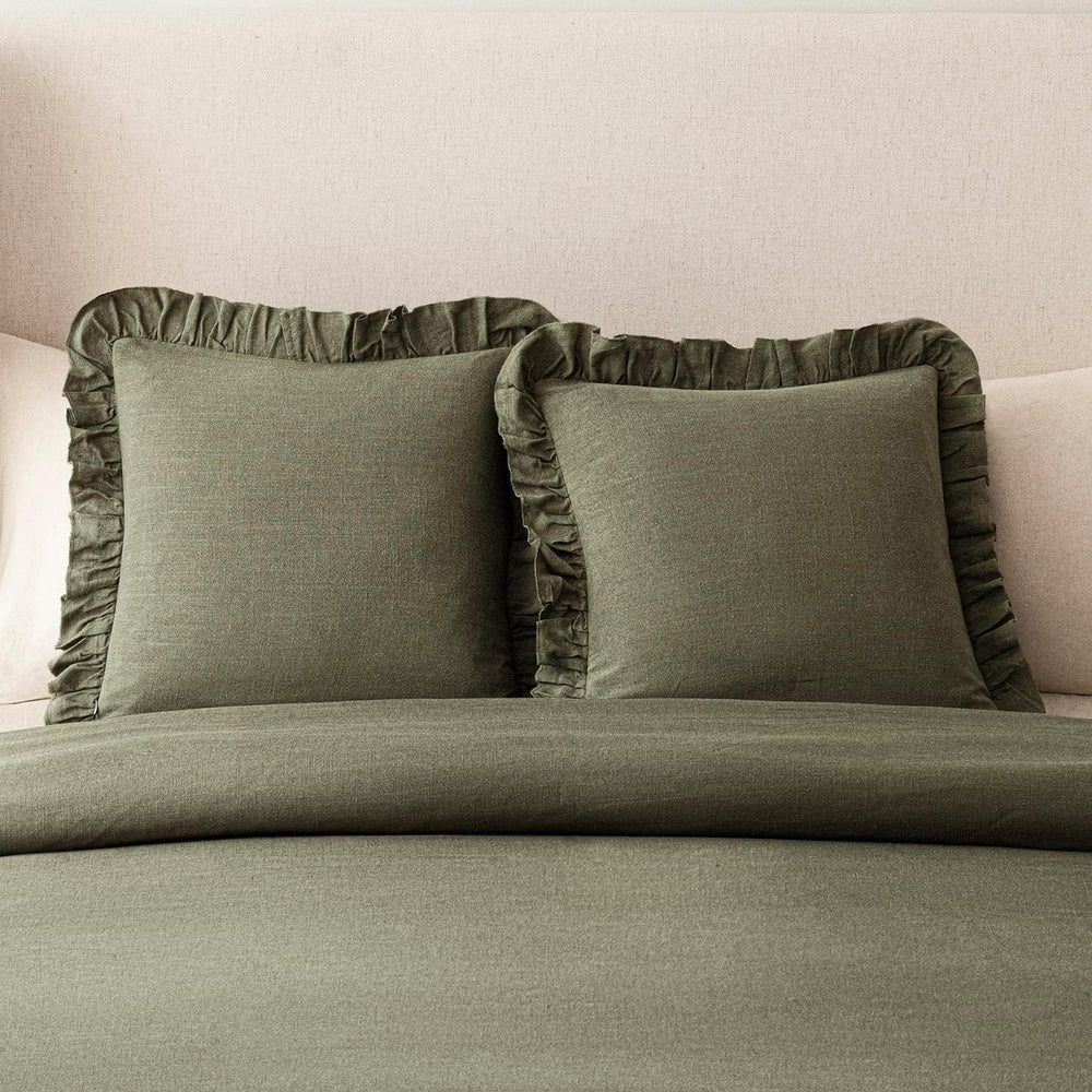 Foindtower Linen Fringe Ruffle Throw Pillow Covers 24×24 Inch Olive Green