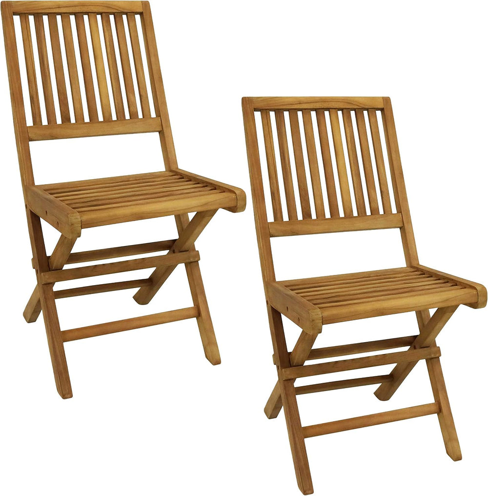 Sunnydaze Outdoor Wooden Teak Folding Patio Chairs, 37” H, Brown, Set of 2