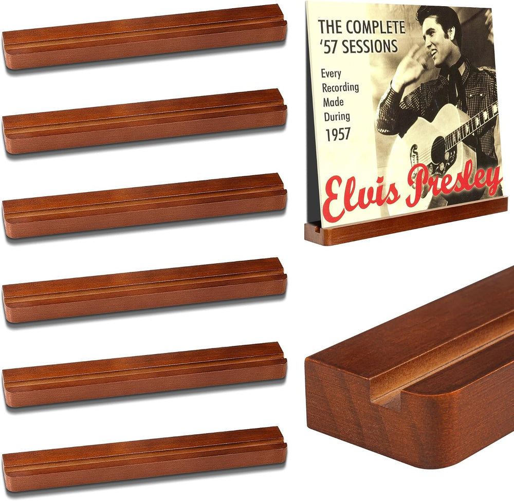 Heimlove Vinyl Wall Mount Solid Wood Record Shelf Display, Walnut, 6 Pack