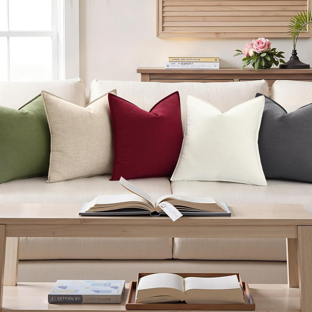 decorUhome Fall Olive Green Linen Throw Pillow Covers 22x22 Set of 2