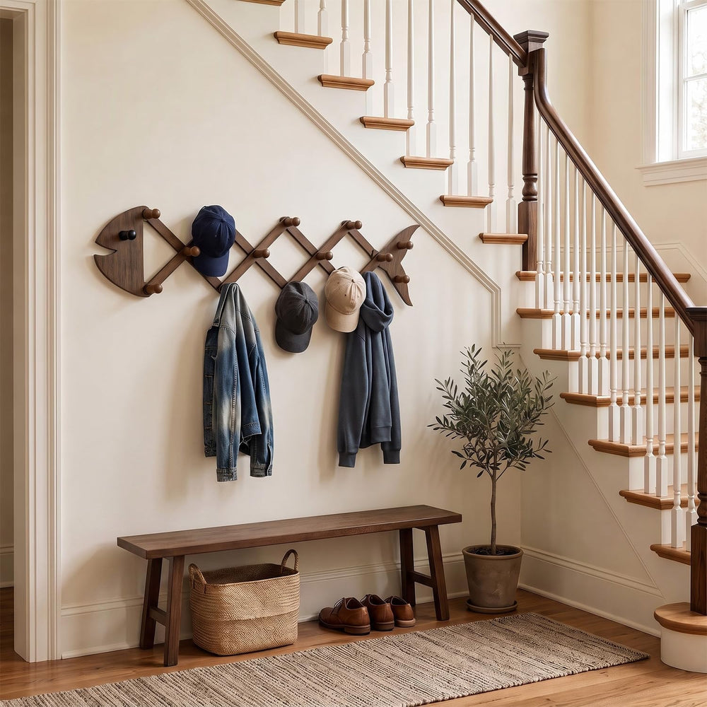 Accordion Wall Hanger with 15 Pegs, Expandable Coat and Hat Rack