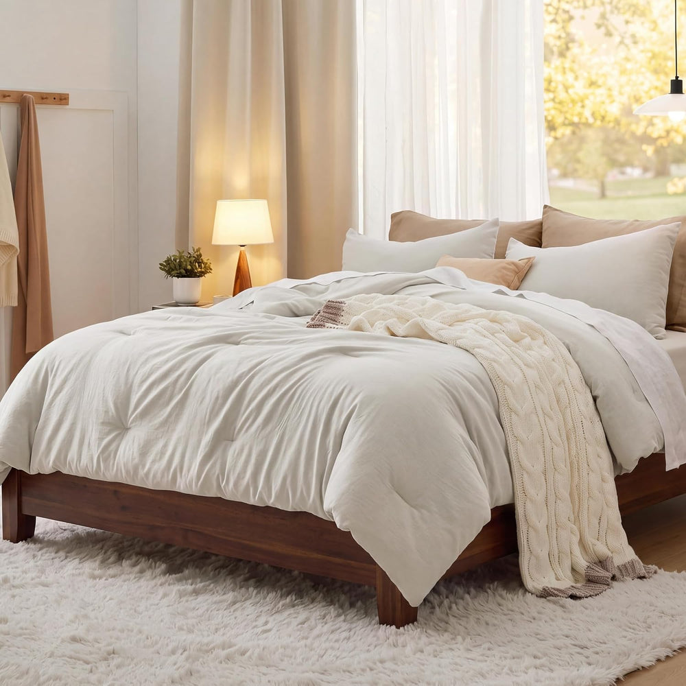 Bedsure King Comforter Set Prewashed Soft Bedding Set 3Pcs Beige 104"x90...