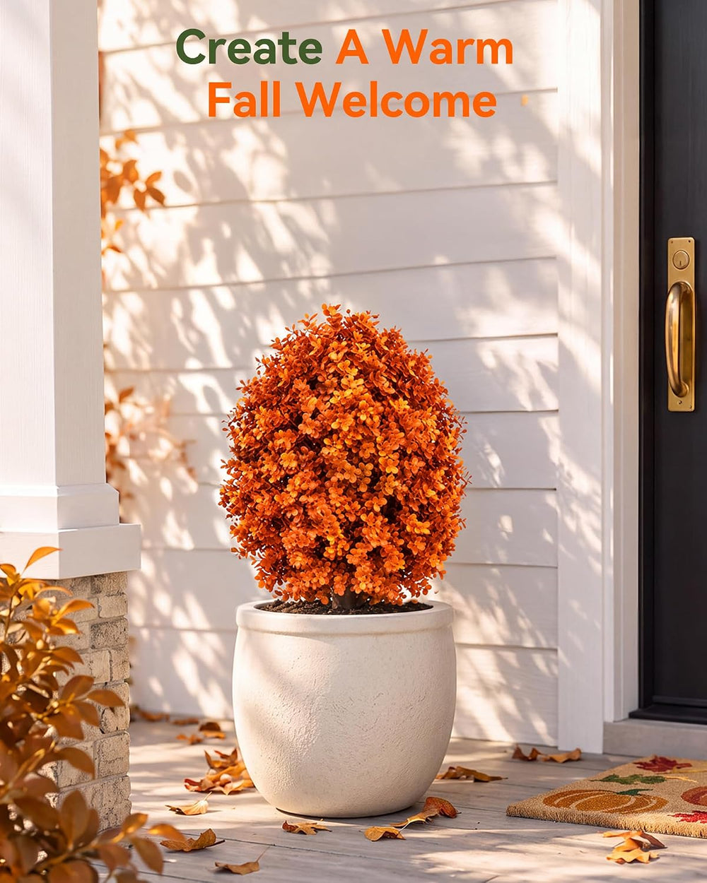 27“ Fall Artificial Boxwood Topiary Ball with Ground Spike, Fake Plants