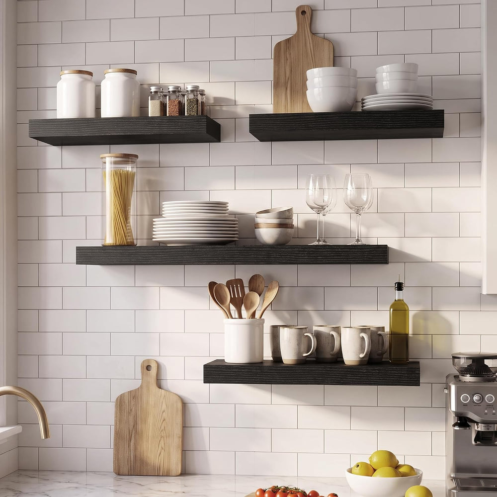 Dreamland Floating Shelves for Bathroom, 16 Inch Wall Mounted Shelf Black