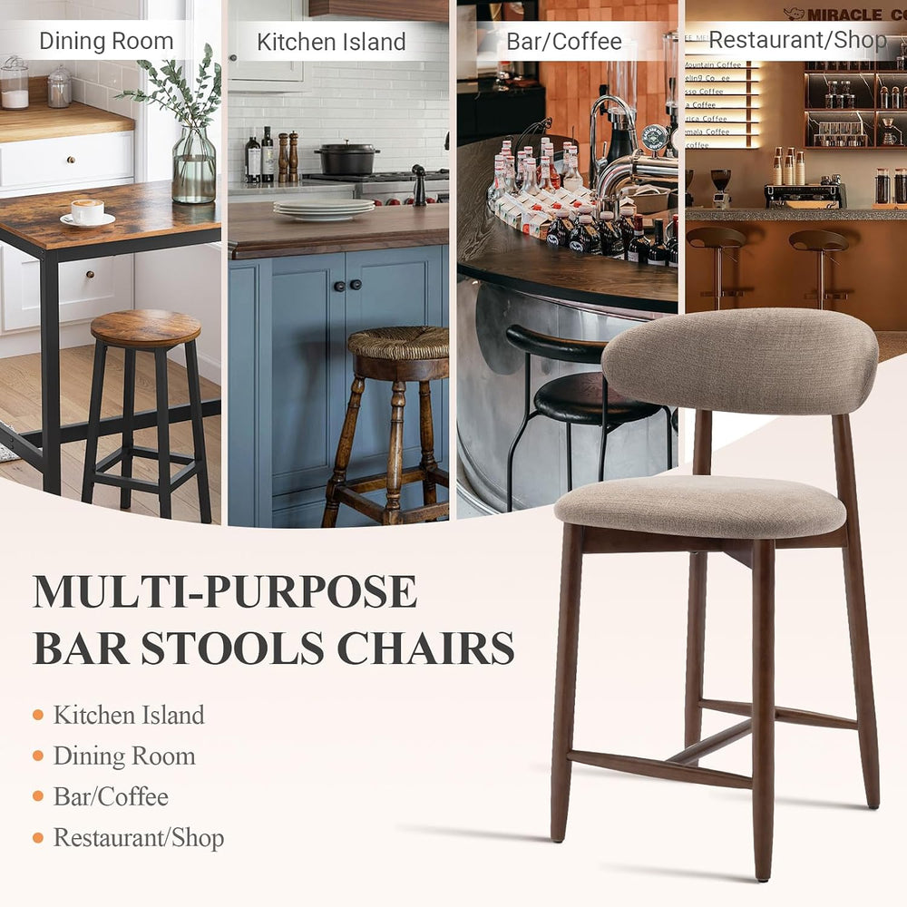 COLAMY Bar Stools Set of 2, Counter Height BarStools with Back, Mid Century M...
