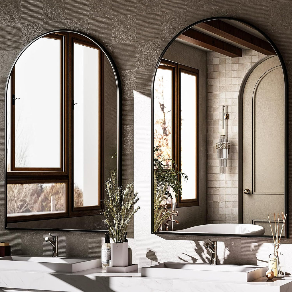 HARRITPURE 20"x30" Arched Bathroom Mirror Wall Mounted Black Arch Mirror