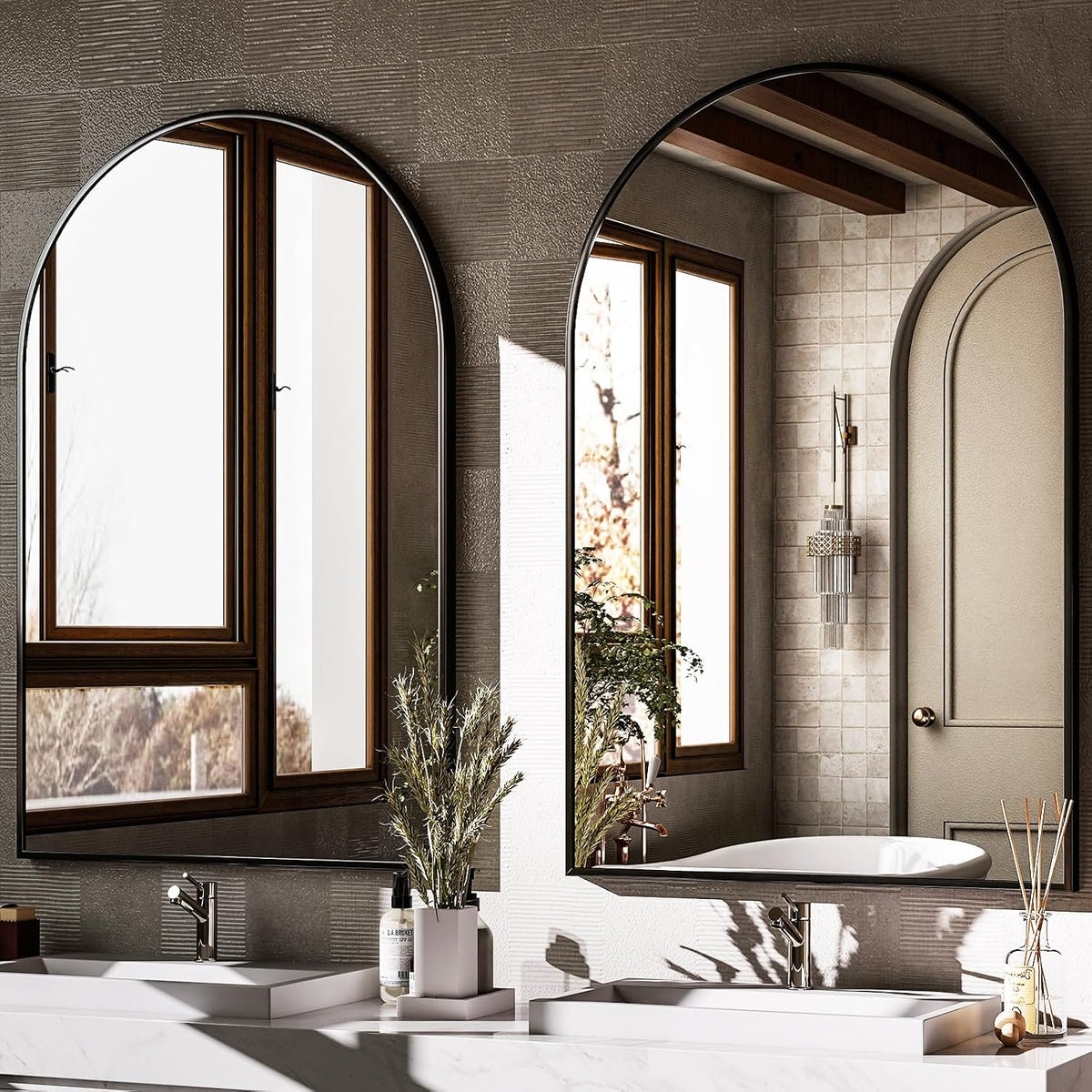 HARRITPURE 20"x30" Arched Bathroom Mirror Wall Mounted Black Arch Mirror