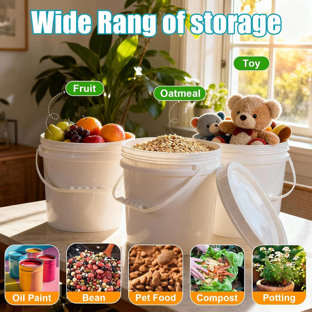 3PCS 2.5 Gal White Buckets Set, Durable Plastic Storage Containers with White...