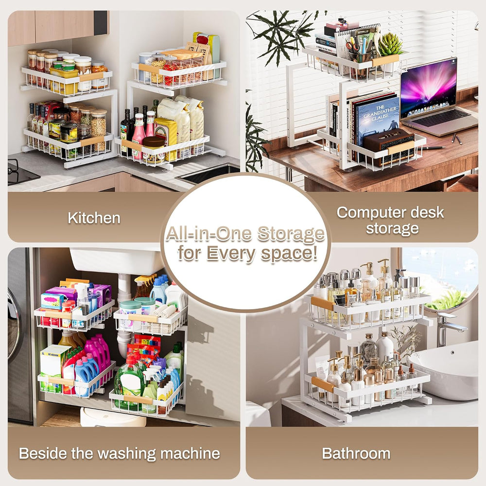 ADBIU Adjustable Under Sink Organizer, 2-Tier Pull-Out, 2-Pack, White