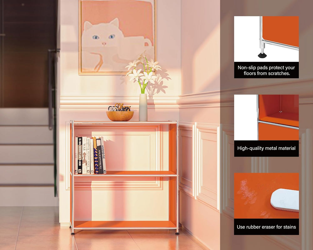 Metal Bookcase with Chrome Frame, Mid-Century Modern, H32.5