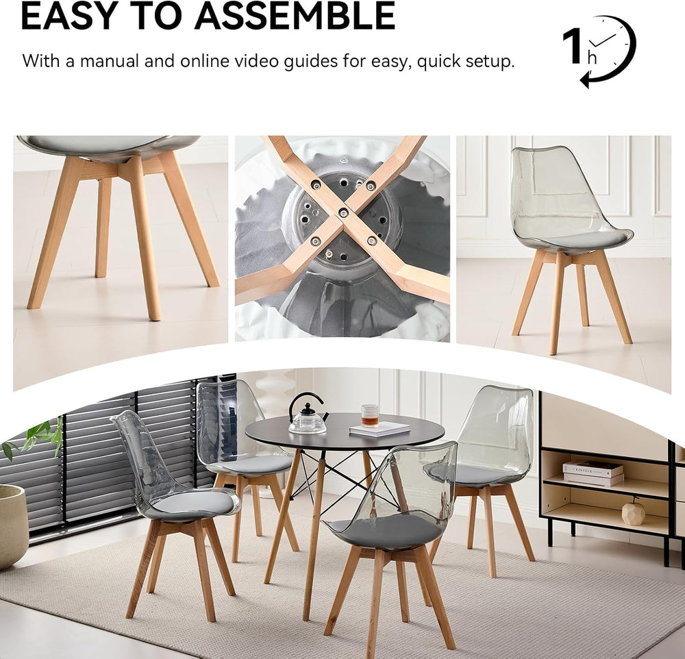 5-Piece Round Dining Set, 31.5" Black Table & Light Gray Chair