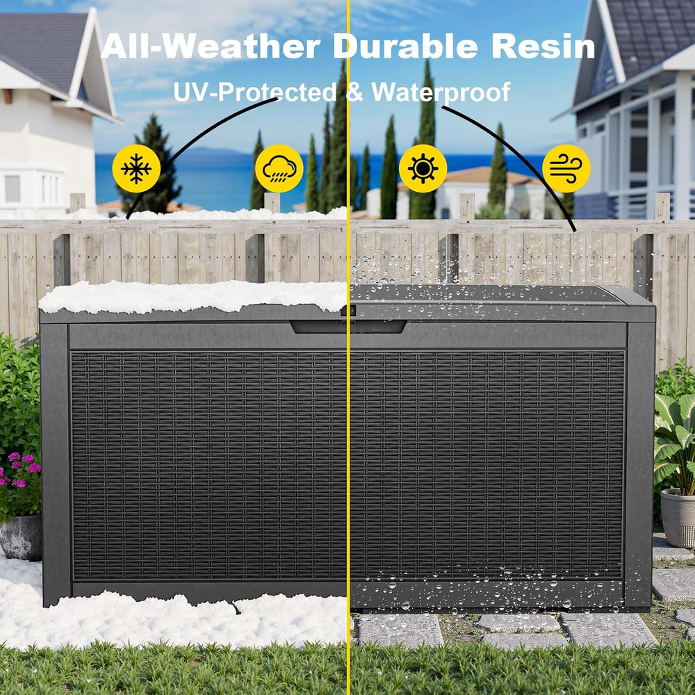 PatioZen 150 Gallon Resin Deck Box, Lockable Patio Outdoor Storage Box for Fu...