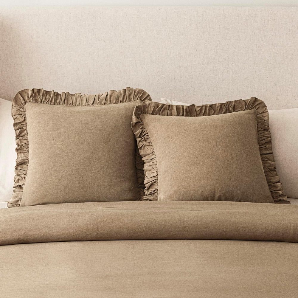 Foindtower Linen Fringe Ruffle Throw Pillow Covers 22×22 Inch Light Brown