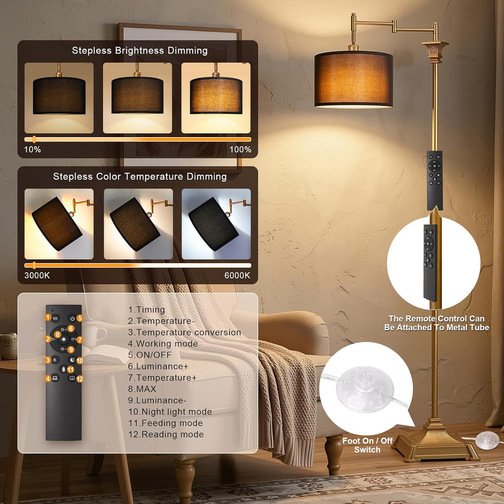 Scenekoy 68” Floor Lamp with Remote for Living Room Bedroom, Antique Gold