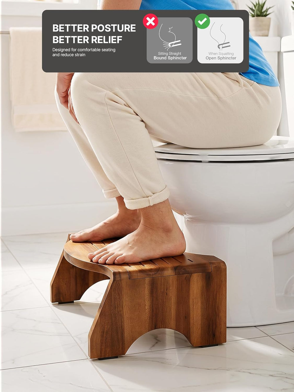Tidita Foldable Wooden Toilet Stool Squat Adult, 7” Height, Sturdy Stool