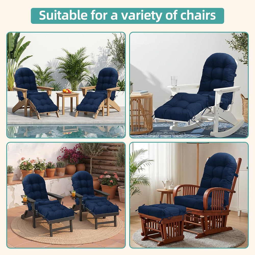 Rocking Chair Cushion Set with Ottoman Pad 4-in Thick, Dark Blue