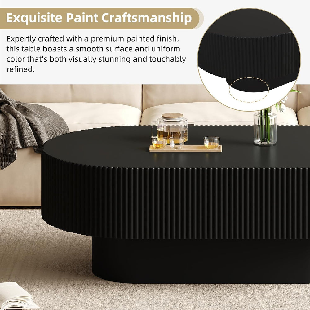 Merax Fluted Large 48.4" W Oval Coffee Table for Living Room, Black