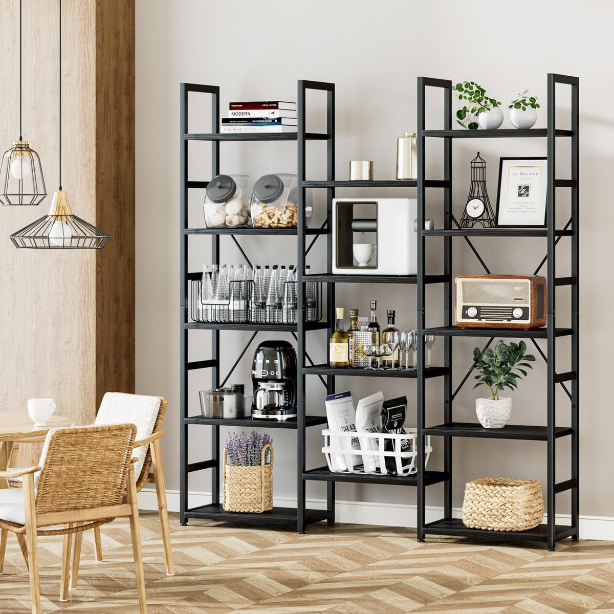 numenn triple column 5 tier bookshelf with 14, package contents
