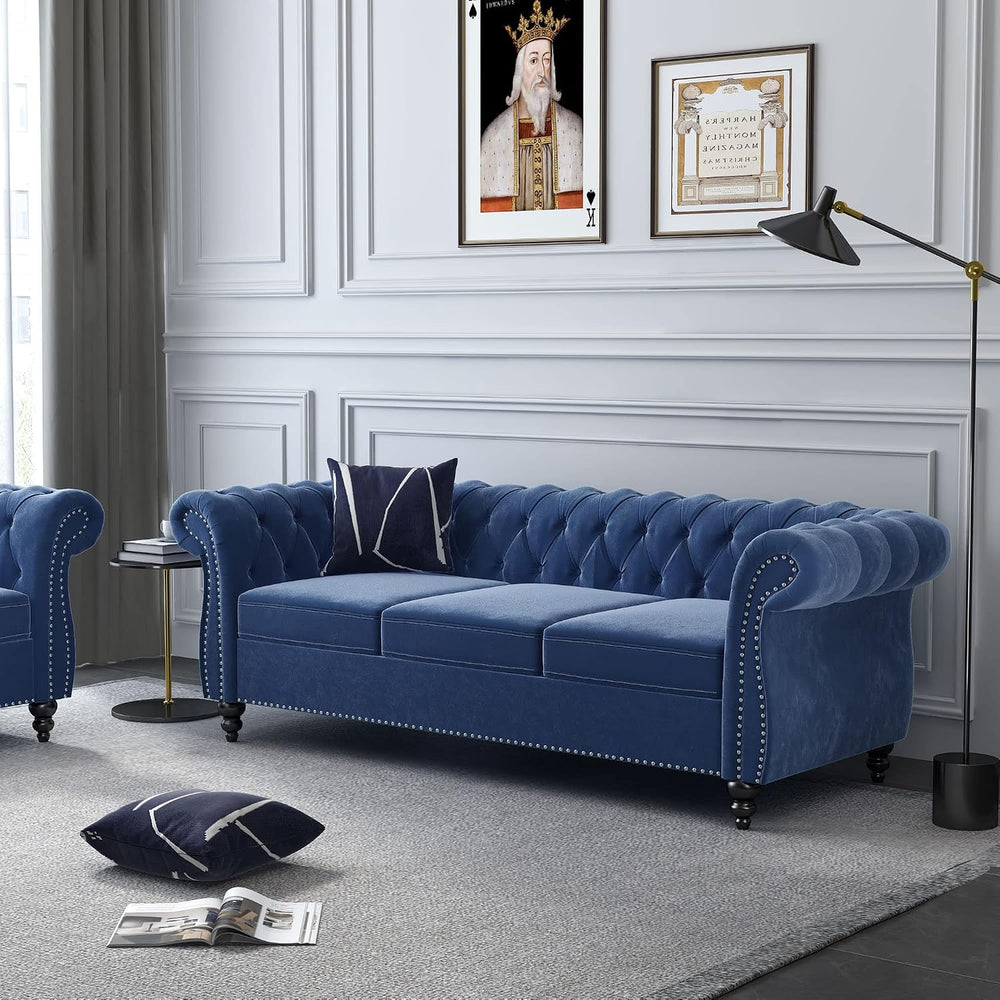 AVZEAR 2-Piece Living Room Sectional Sofa Set, Upholstered Sofa Blue Couch Mo...
