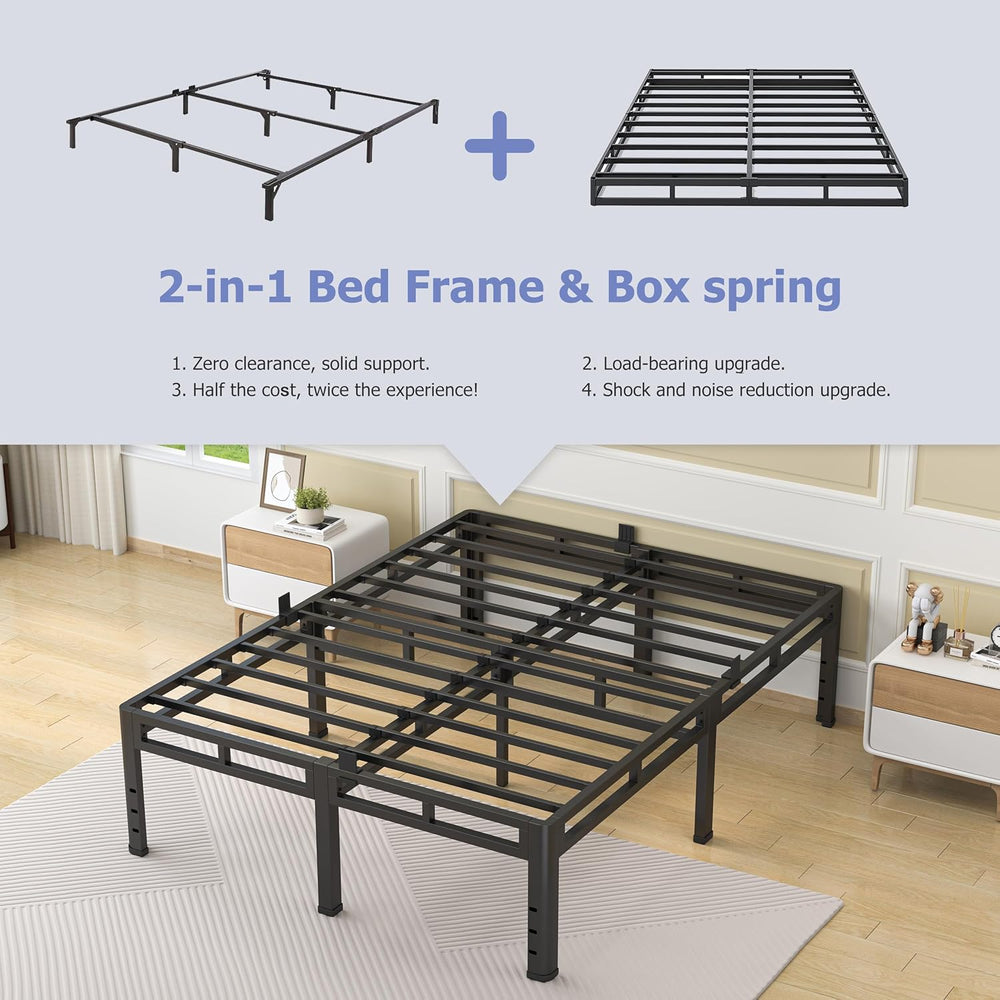 NKZ Queen Size Metal Platform Bed Frame, 24 Inch Dual-Layer Heavy Duty Base