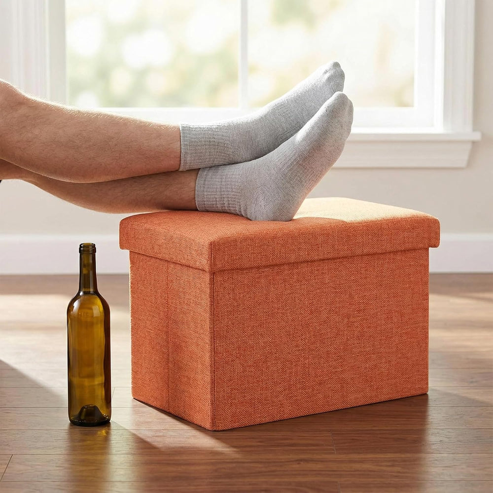 HOZEON 3 Pack 15.7 x 9.8 x 9.8 Inches Folding Storage Ottoman, Orange Rectang...