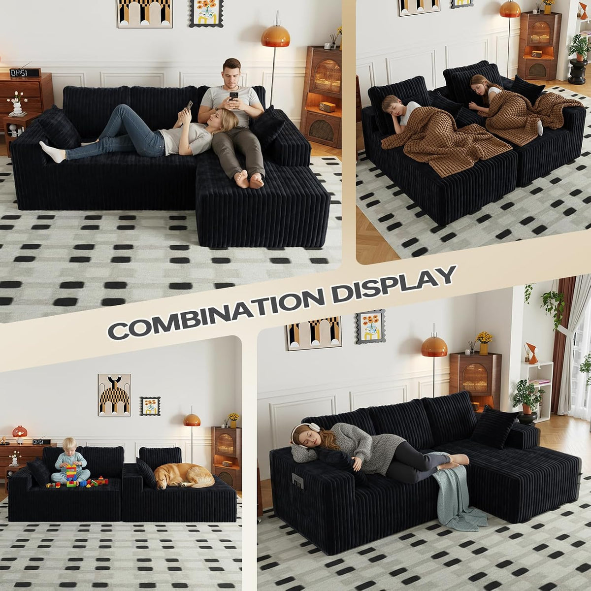 96" Cloud Boneless Sectional Couches with Chaise for Living Room