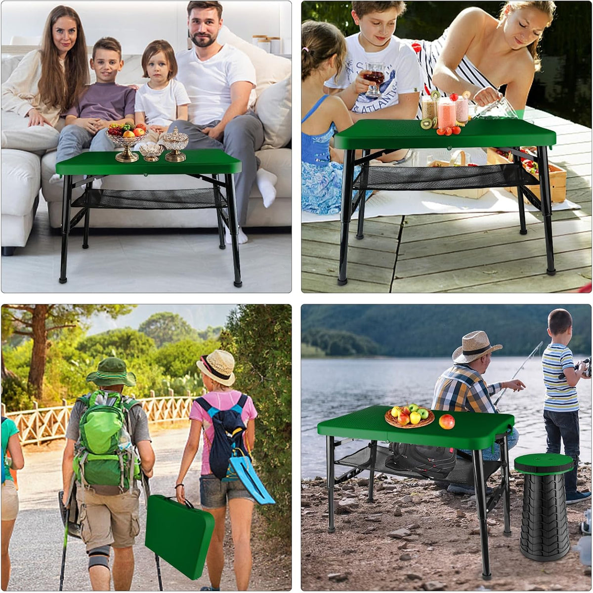 small folding table and stool, portable, adjustable height, close-up detail