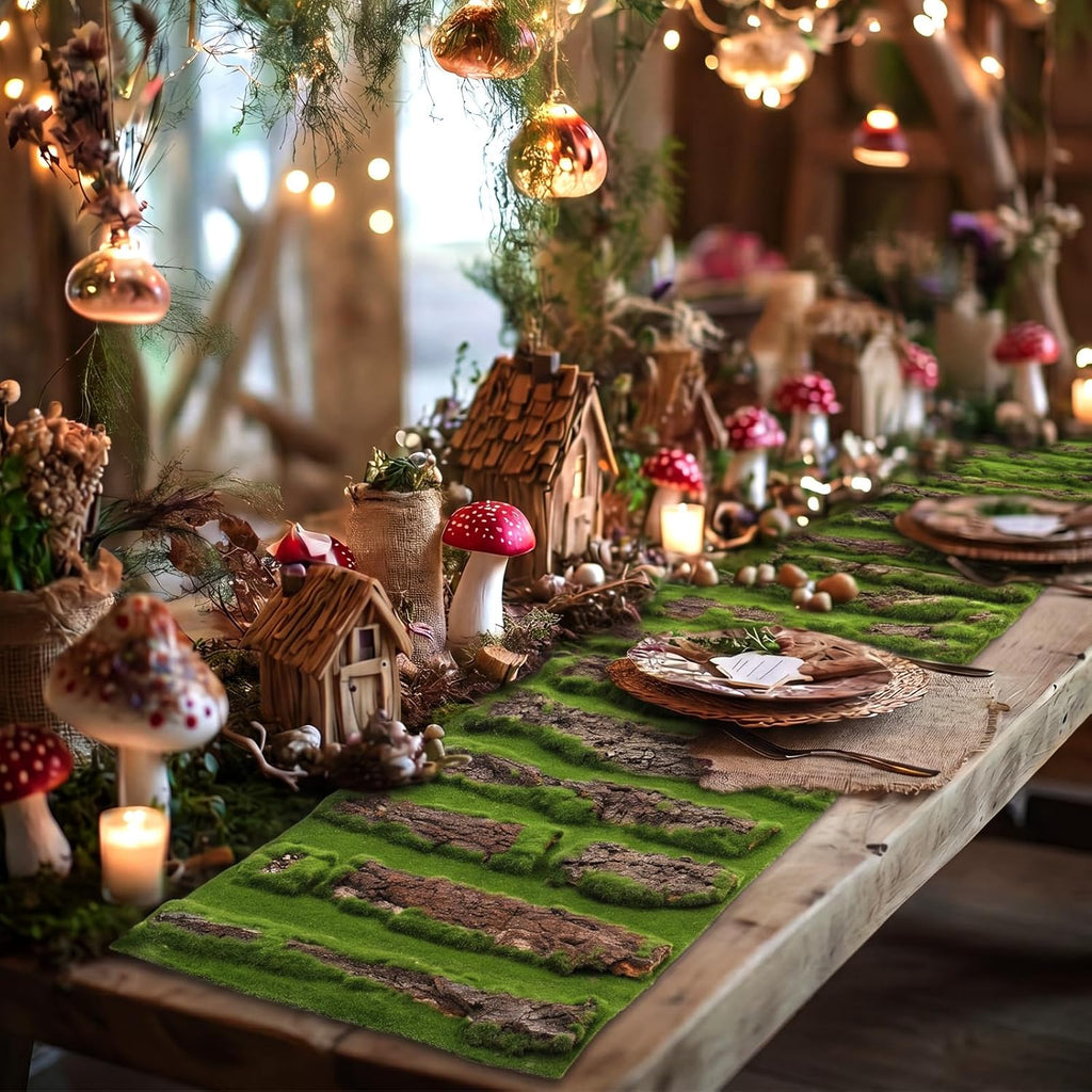 1 Pcs Fake Moss Bark Table Runner Halloween Enchanted Forest