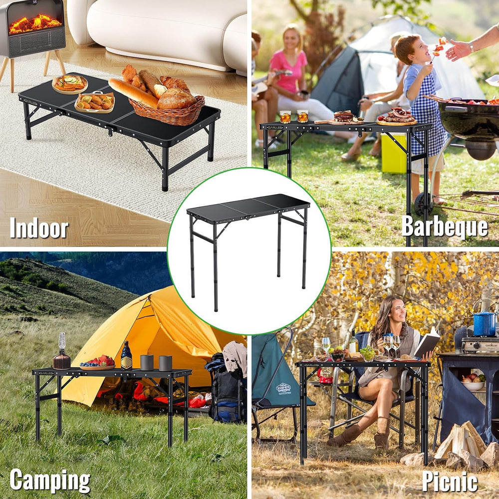 GARLLEN Folding Camping Table 34.2"Lx15.7"W 3 Adjustable Height Tru...