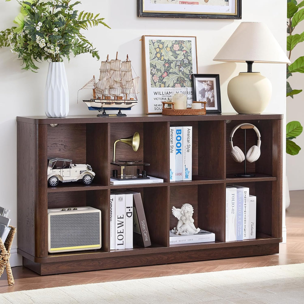 Joaxswe 8 Cube Bookcase, 52" Long Horizontal Book Shelf w/Curved Edge, F...