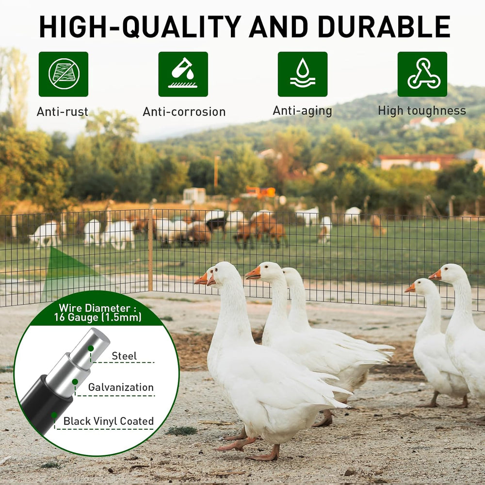 PVC Coated Welded Wire Fence, 24 in x 50 Ft Black for Yard Plant Protection