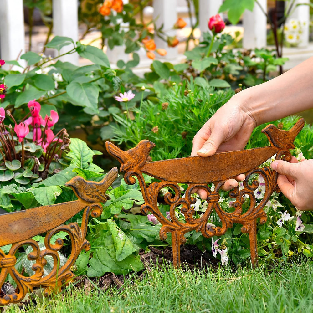 Sungmor Cast Iron Garden Edging 9.9" Tall 4 Pack Rustic Bird Design Fence