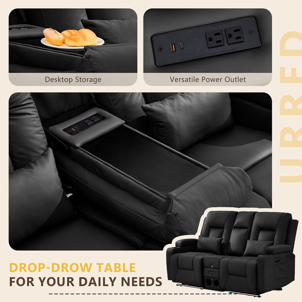 URRED Wall Hugger Power Reclining Loveseat Sofa，Black：68.1" - 2 Seats
