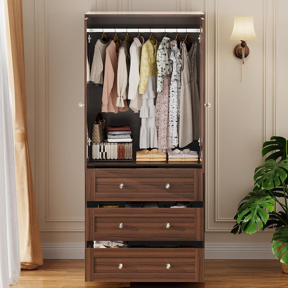 VOWNER 71" Tall Armoire Wardrobe Closet with Drawers and Mirror