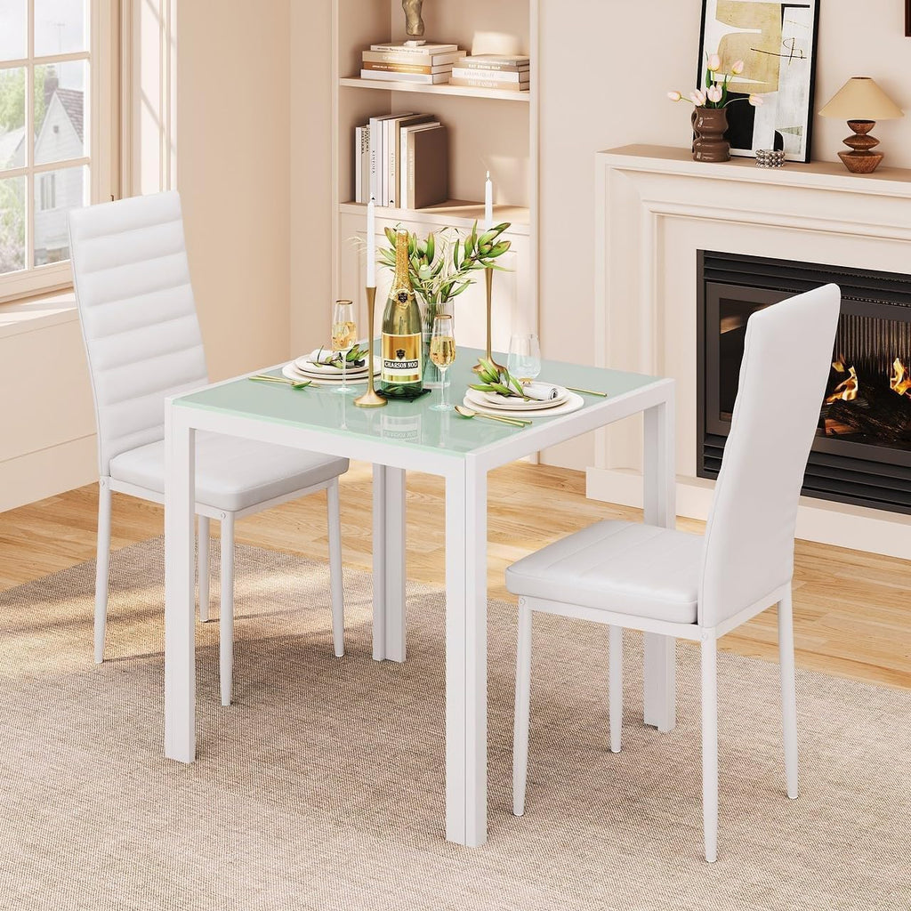 Gizoon 3 Piece Glass Dining Table Set, Kitchen Table and Chairs Set for 2
