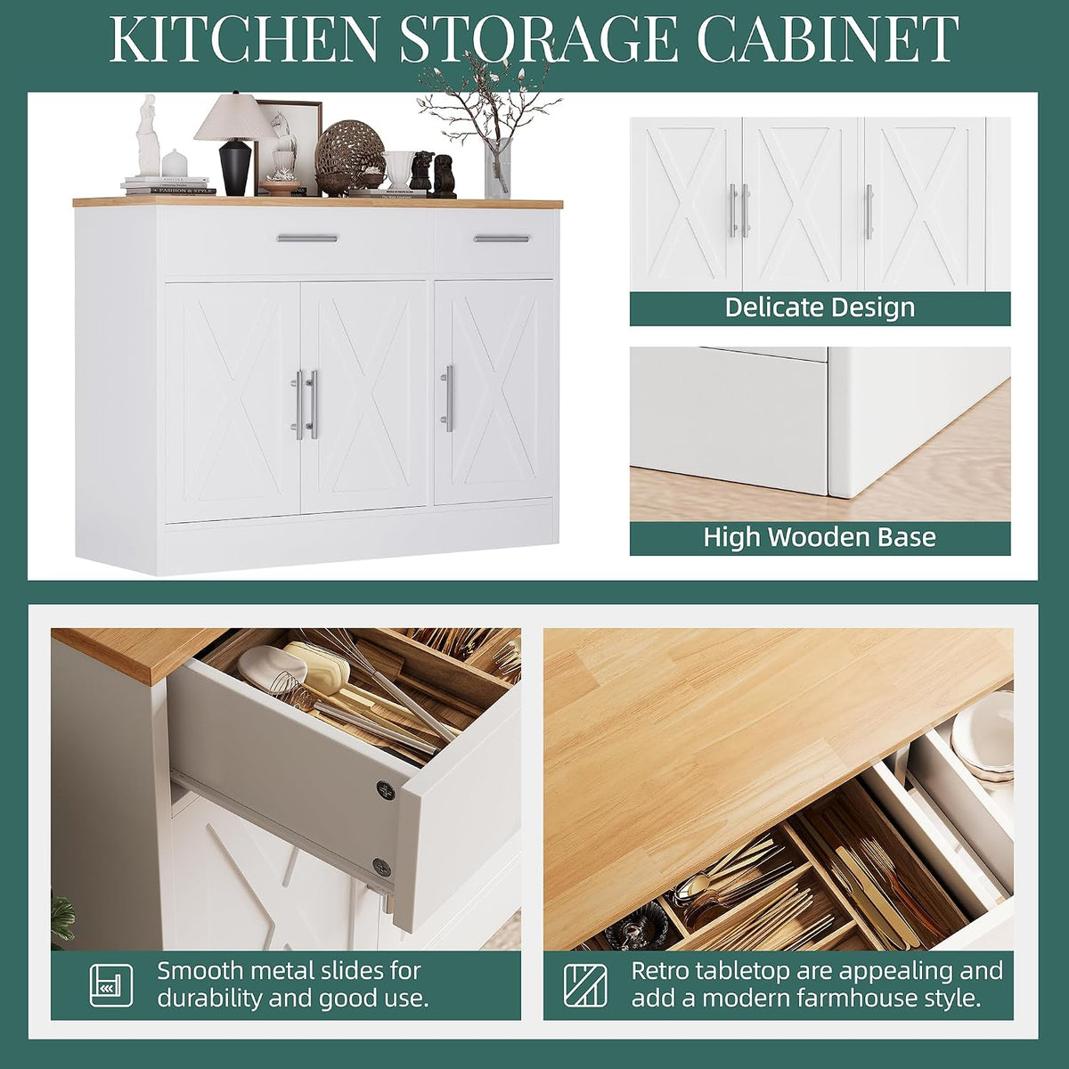 Shintenchi 42" Buffet Cabinet with Storage, Kitchen Barn Door Cabinet