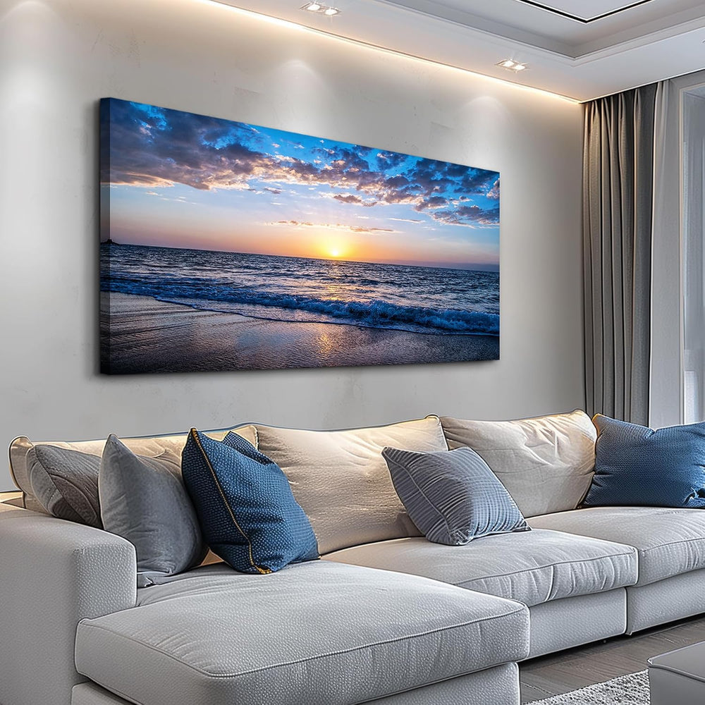 hyidecorart Wall Art Moon Sea blue Ocean Landscape Paintings Bedroom Canvas A...