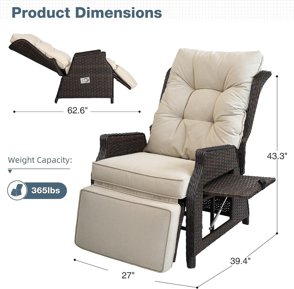 Outdoor Recliner with Adjustable Backrest and Footrest,Beige