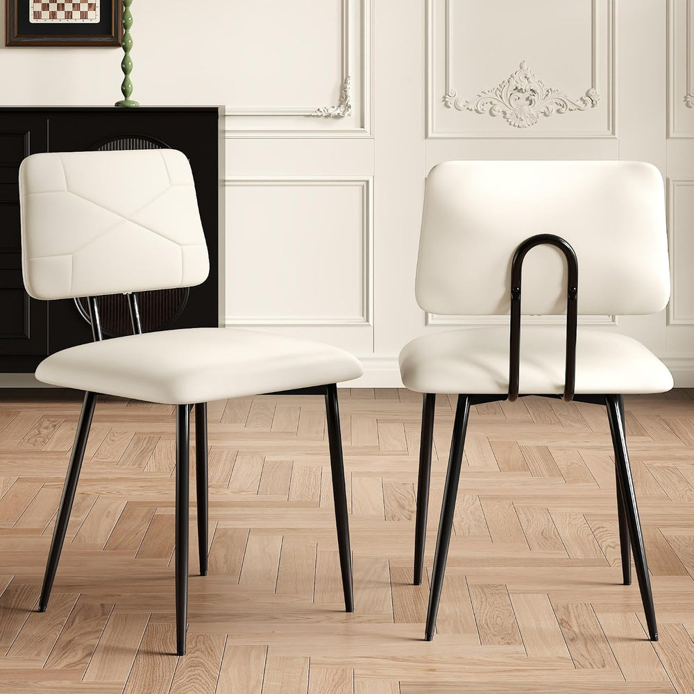VECELO Stacking Dining Chairs Set of 4, Tufted Faux Leather, Beige