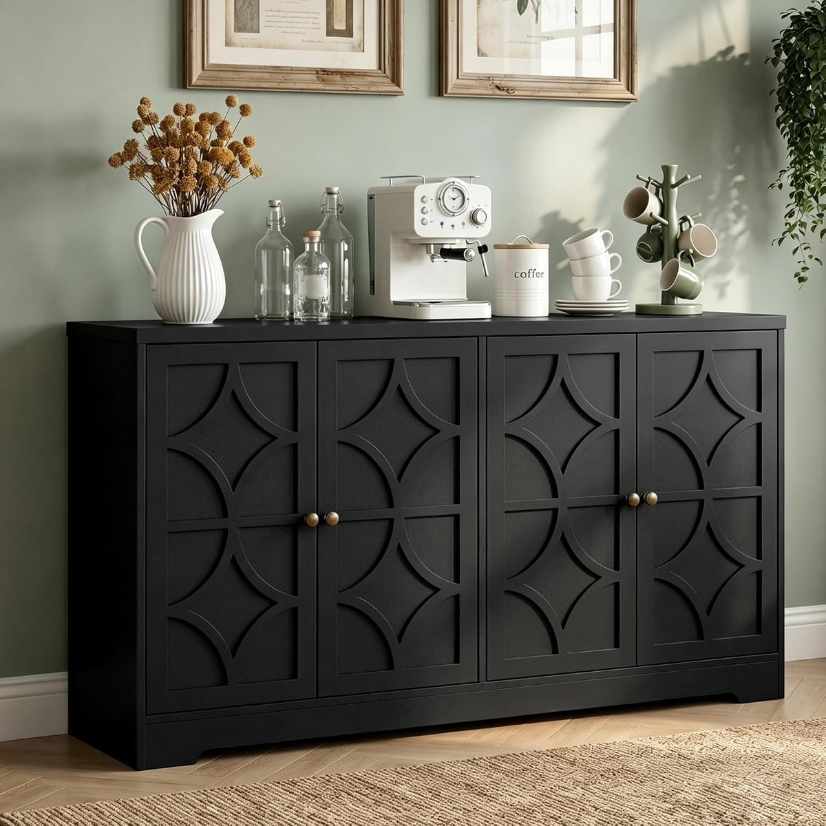 RoyalCraft Sideboard Buffet Cabinet with Storage, Kitchen Coffee Bar, Black
