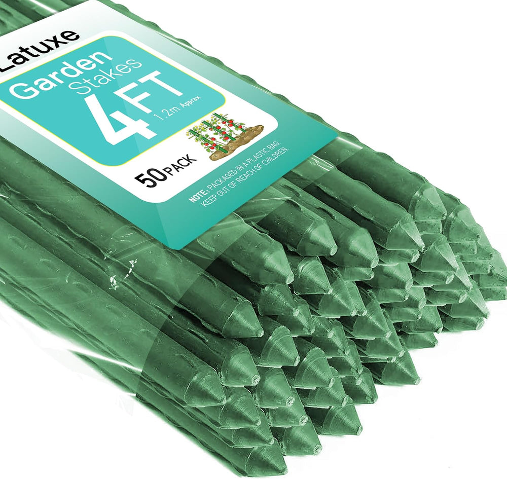50pcs Garden Stakes 4FT, Plastic Coated Steel Plant Stakes Specifically Desig...