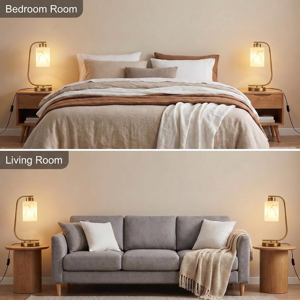 Modern Industrial Table Lamp, Marble Pattern Glass Shade Desk Lamp with C-Sha...