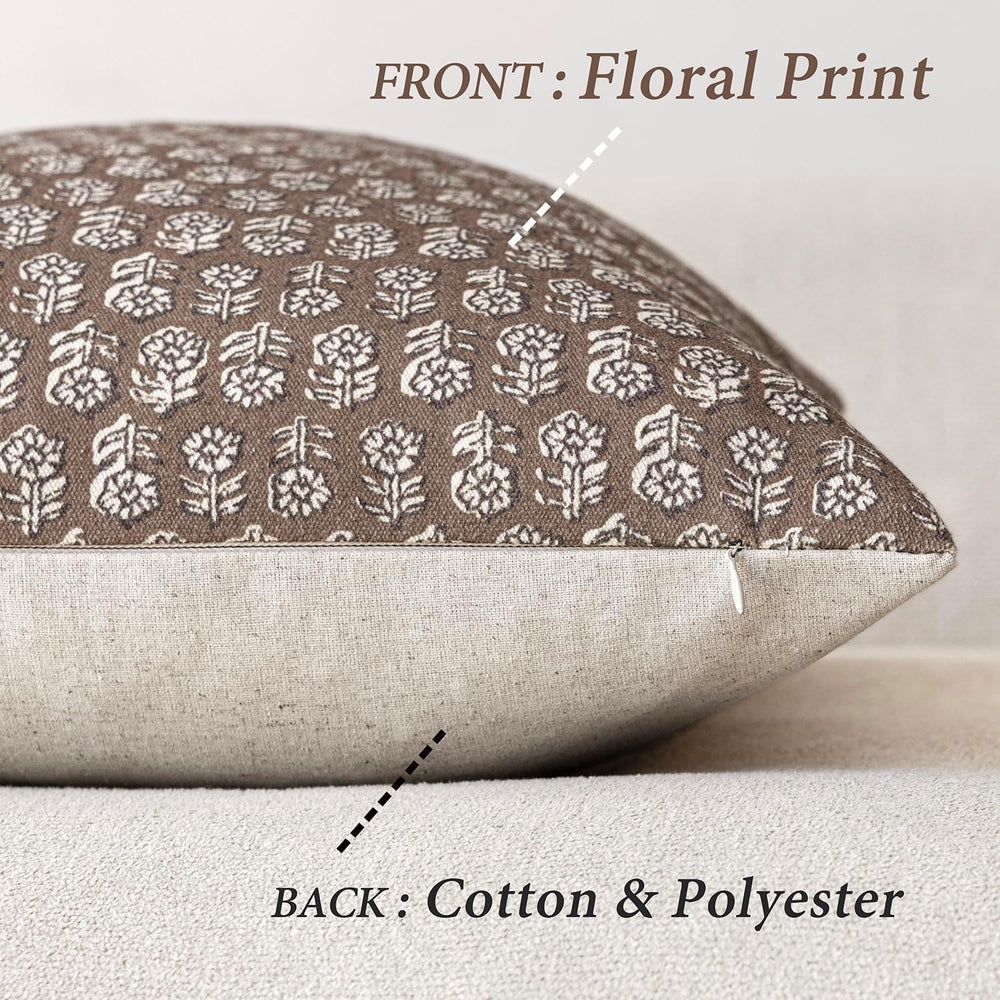 Foindtower Decorative Floral Print Throw Pillow Covers 22×22 Inch,Brown