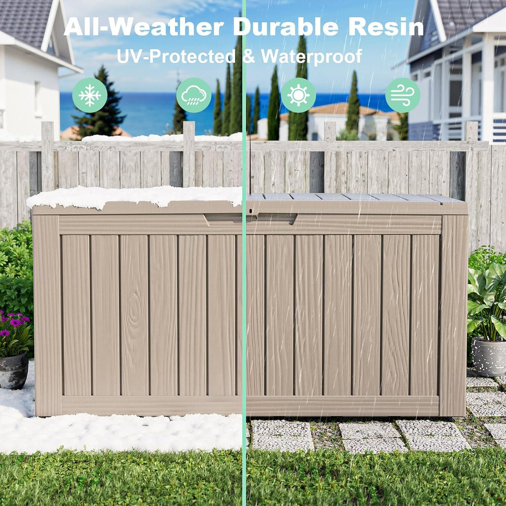 150 Gallon Lockable Resin Deck Box, Waterproof Outdoor Storage Container for ...