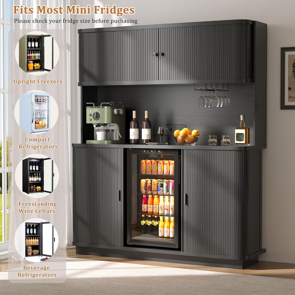Godchoices 70.8" Tall Fluted Coffee Bar Cabinet with Mini Fridge Space, ...