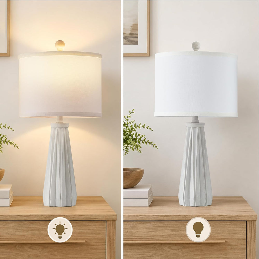 23.5"Rustic Bedside Table Lamps Set of 2 with 9W LED Bulbs, Rustic White