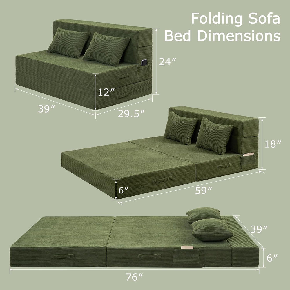 Folding Sofa Bed, Convertible Sleeper Chair Bed, Floor Sofa with Bag