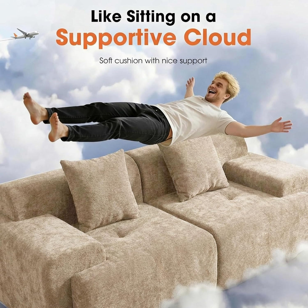 84" Modular Loveseat Couch, 30" Deep Seat Boneless Sofa, Khaki