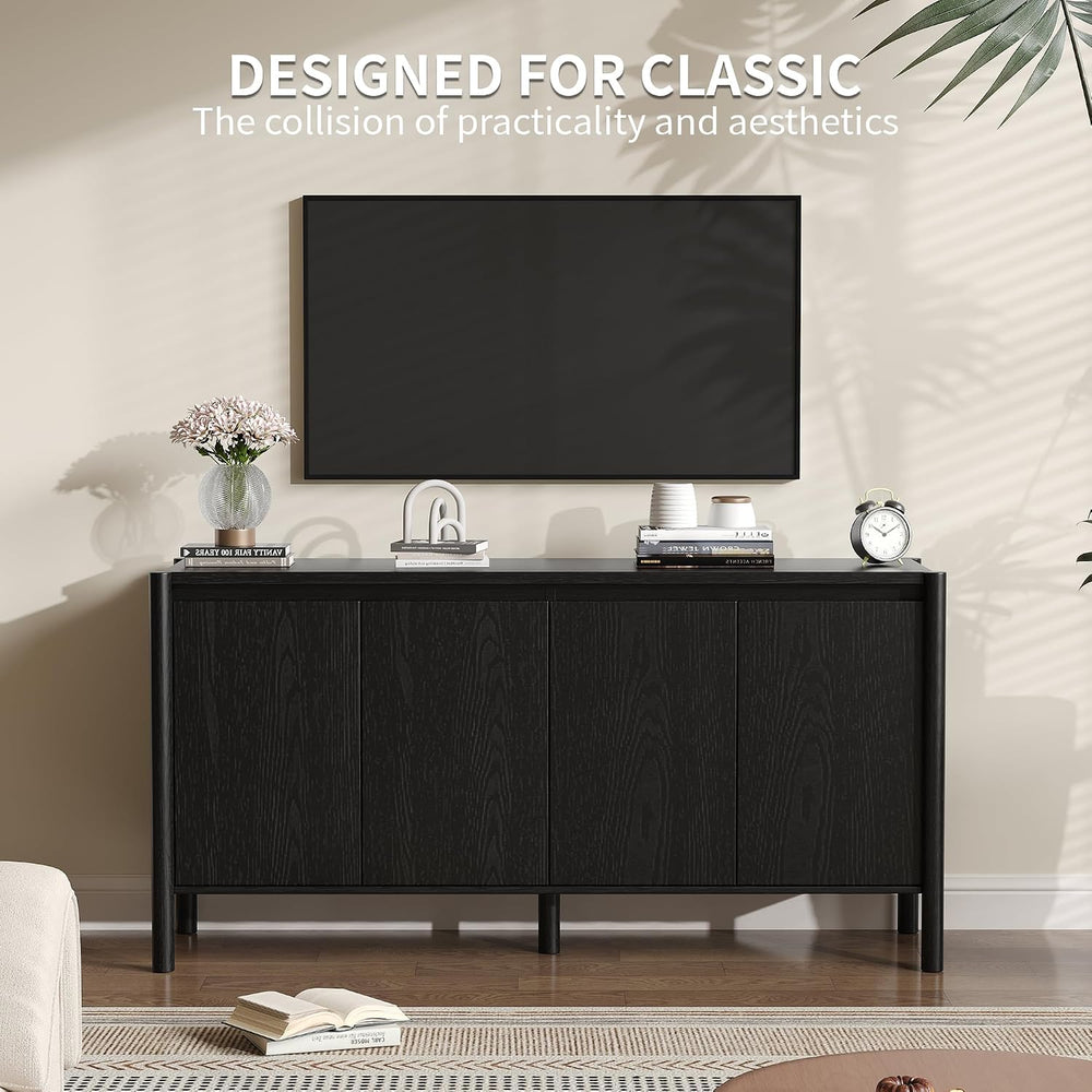 59 Inch Black Buffet Cabinet, Mid Century Wood Sideboard Storage