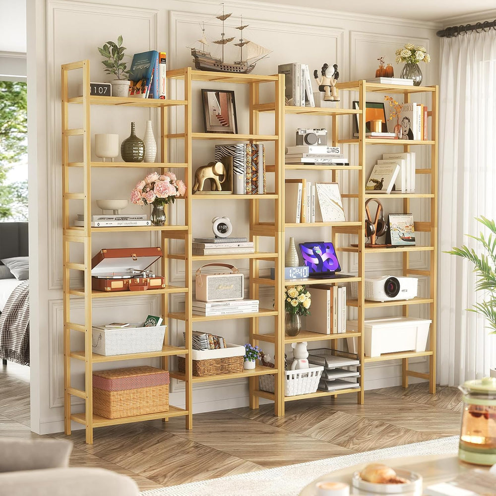 Homykic 72.5” Tall Bamboo Bookshelf, 6-Tier Double Wide Open Bookcase